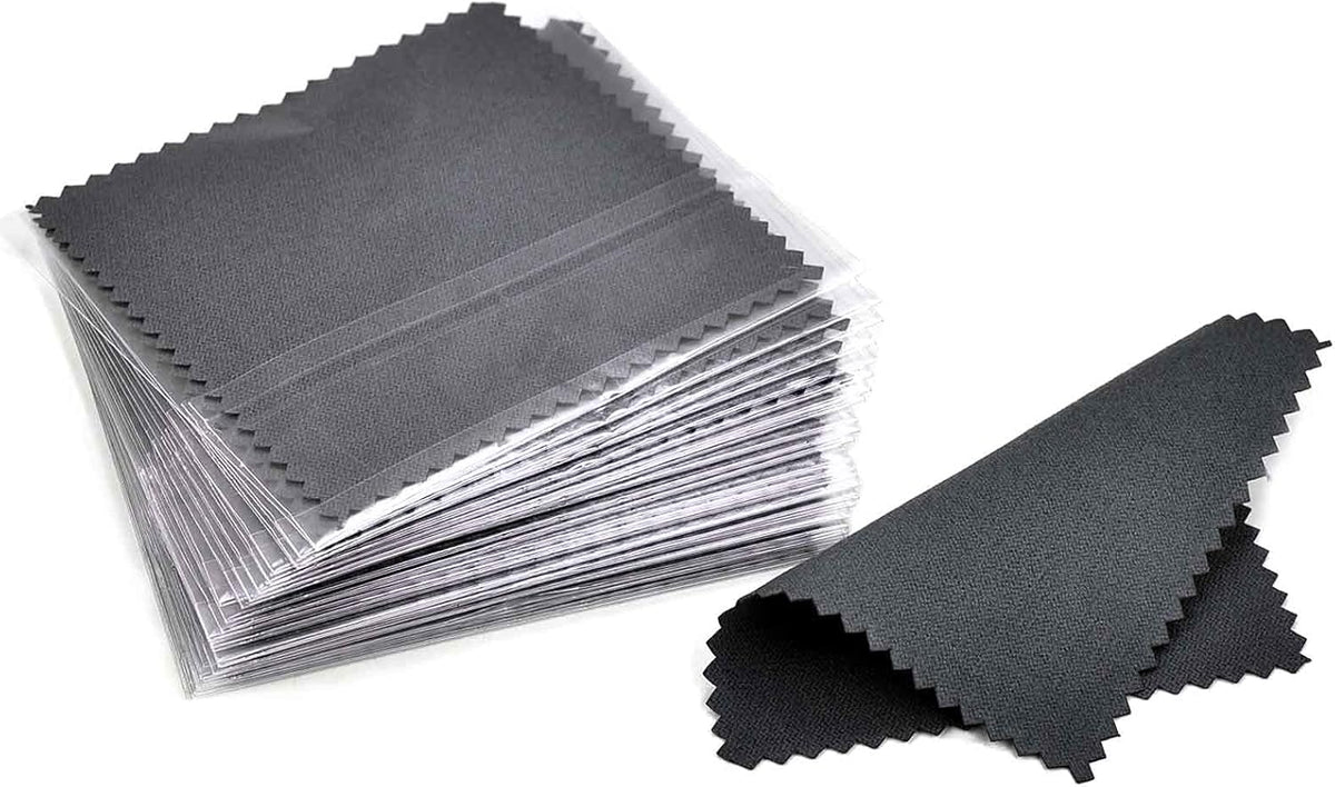 SEVENWELL 50pcs Jewelry Cleaning Cloth Dark Gray Polishing Cloth for Sterling Silver Gold Platinum