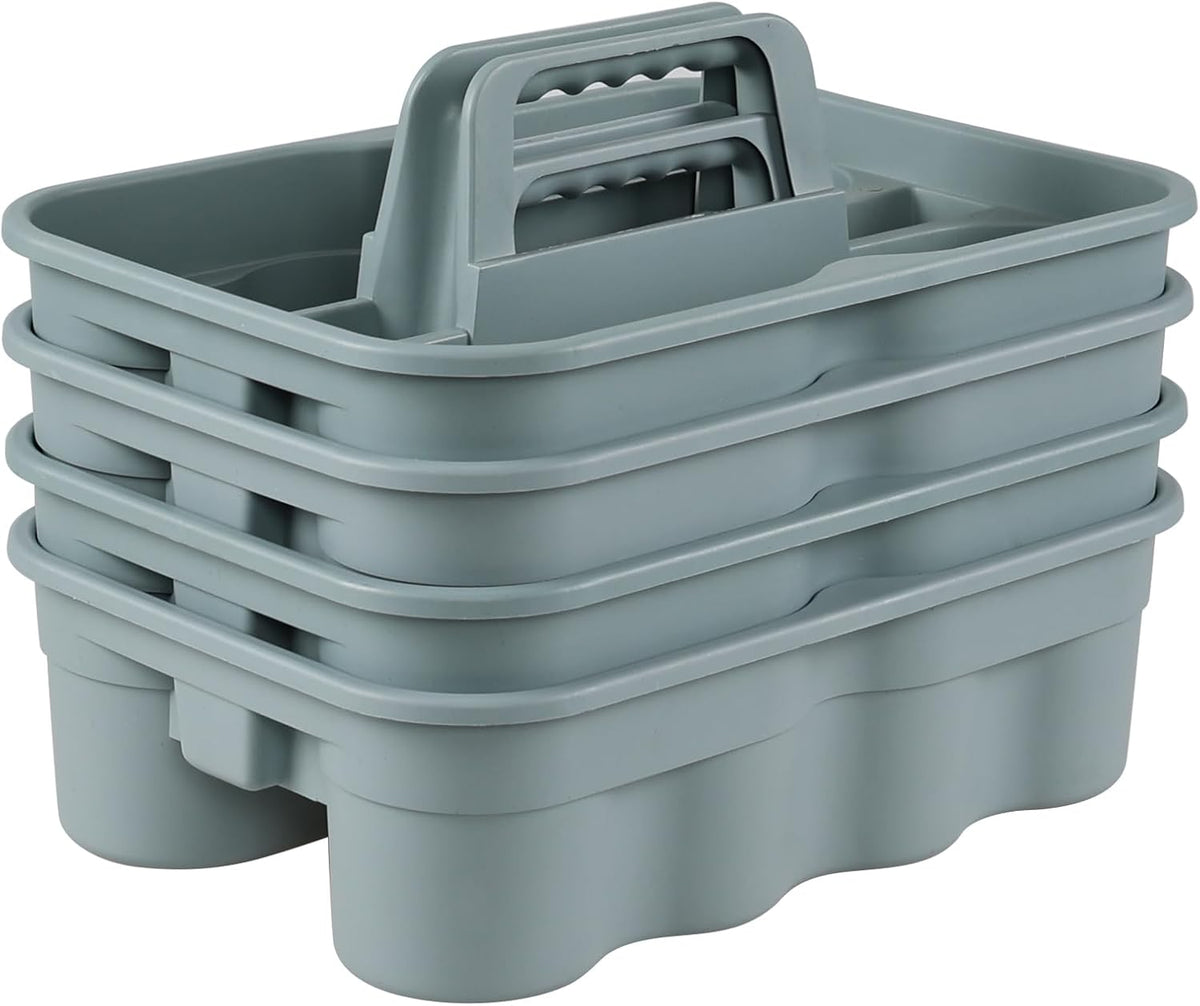 4 Packs Plastic Cleaning Caddy, 2 Compartment Cleaning Tool Caddy with Handle, Grey