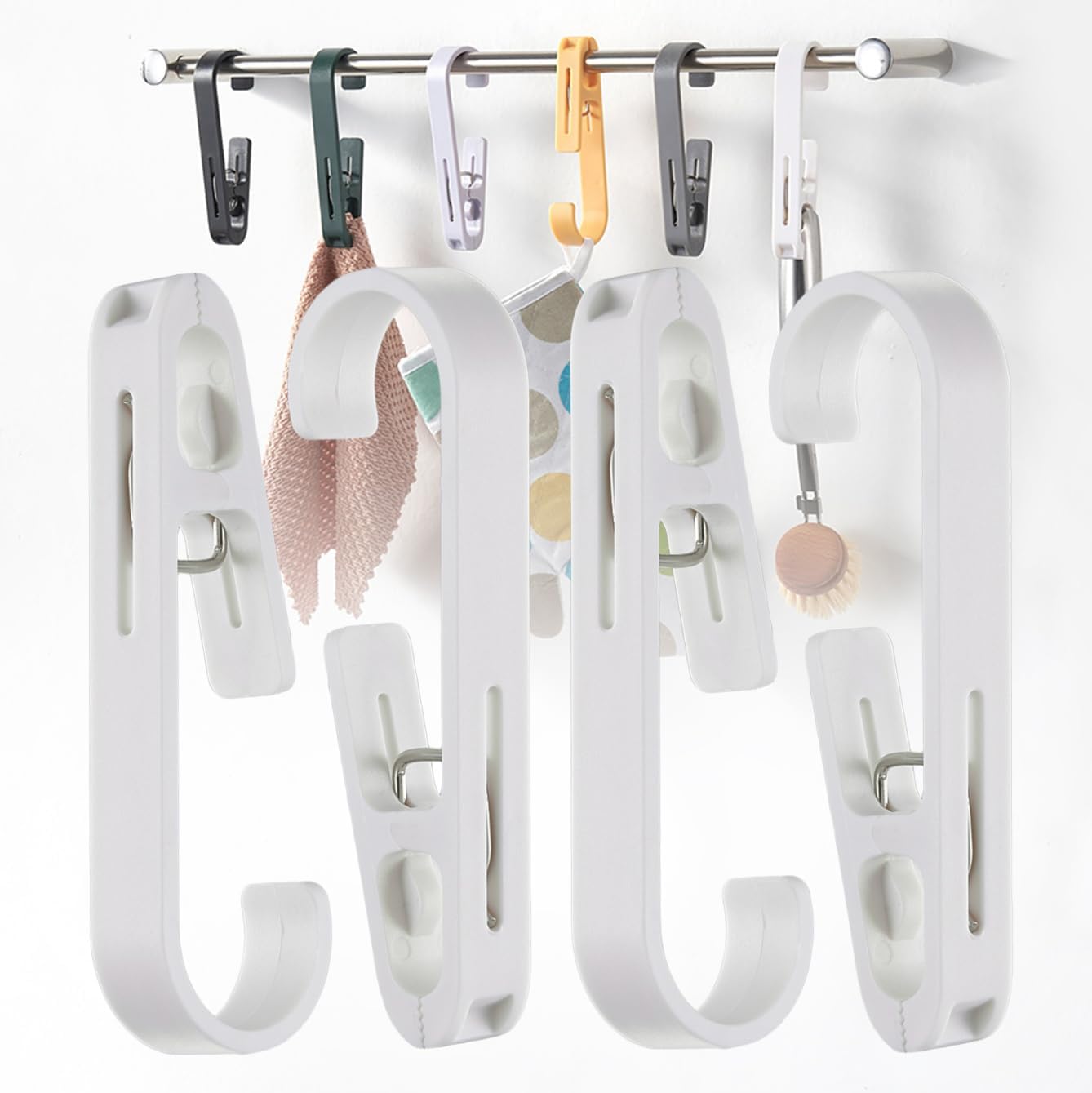 iBetterLife Laundry Hooks Hanging Clips - 4Pcs Heavy Duty Outdoor Clothes Pins, Closet Organizer