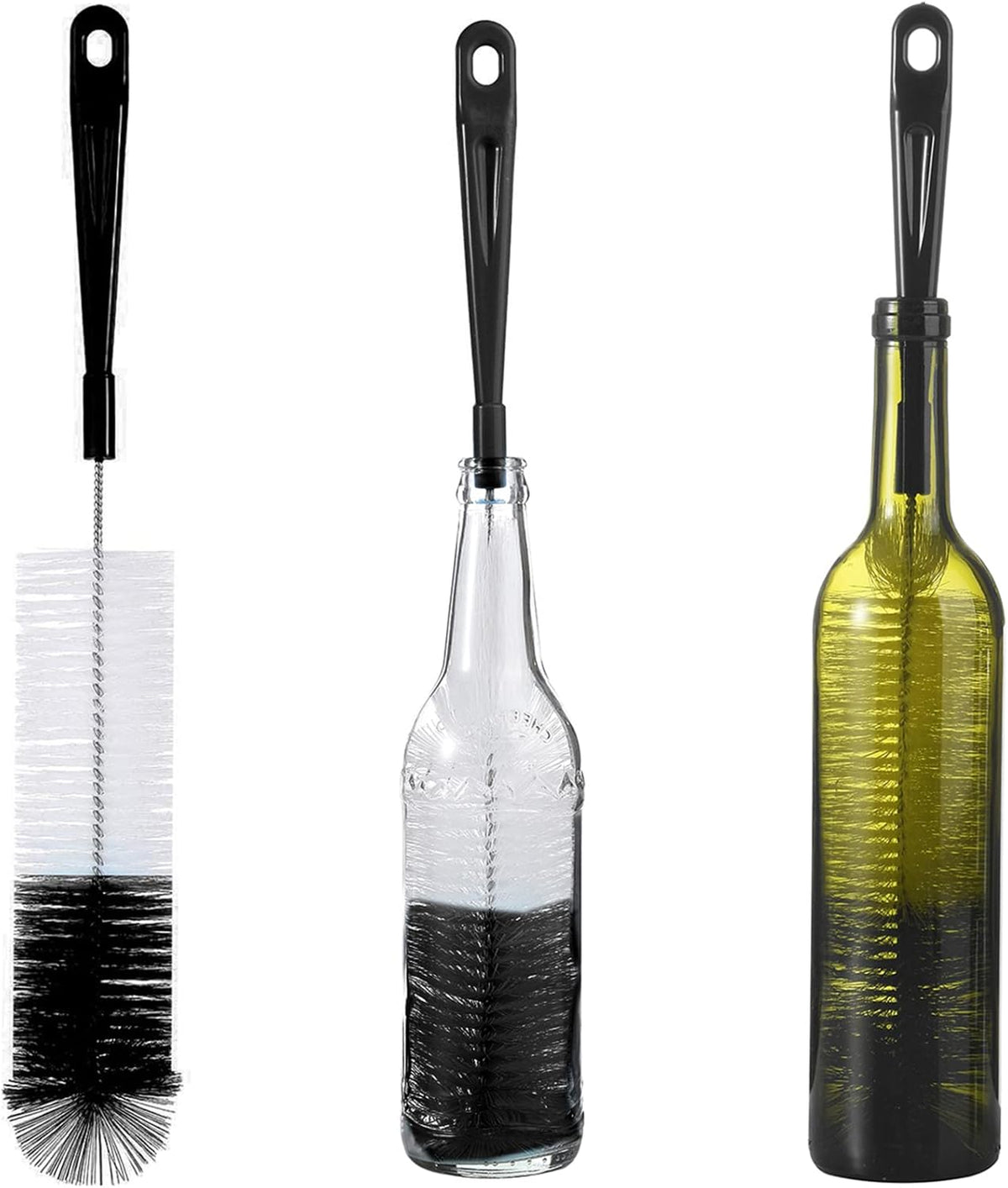 ALINK 3-Pack Long Black Bottle Cleaning Brush for Narrow Neck Beer/Wine/Flask/Thermos/Sport Well