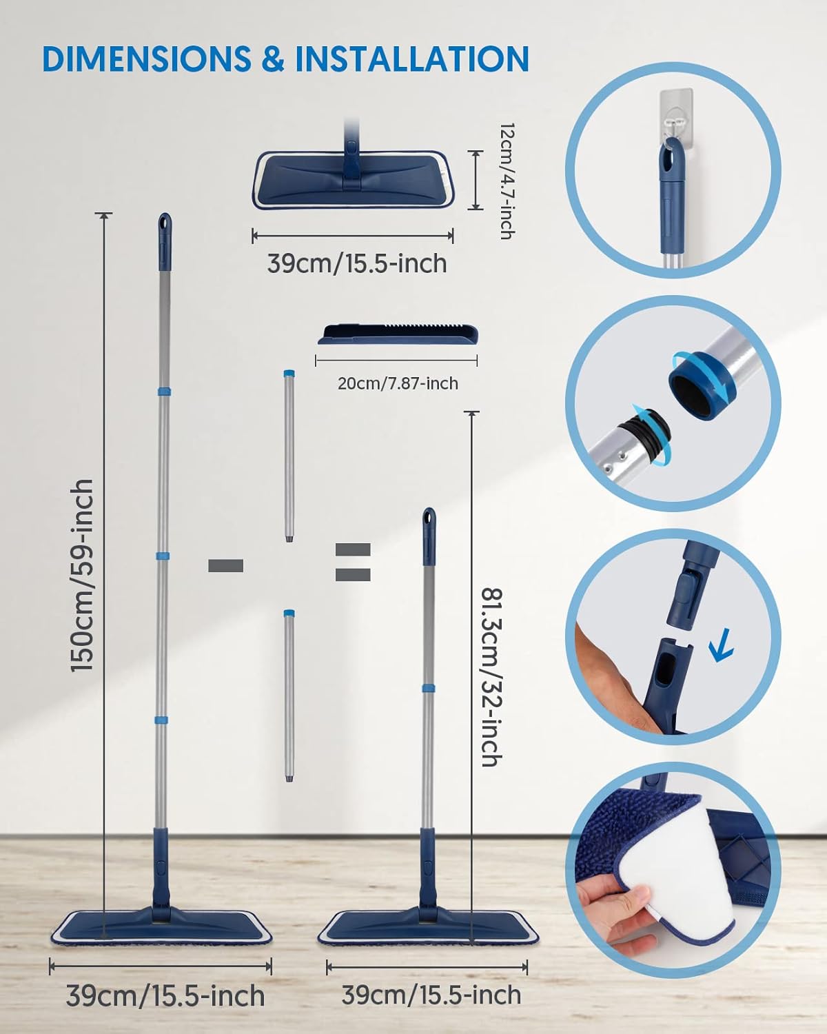 Microfiber Mops for Floor Cleaning - BPAWA Flat Floor Mop Wet Dry Use for Hardwood Floors Laminate