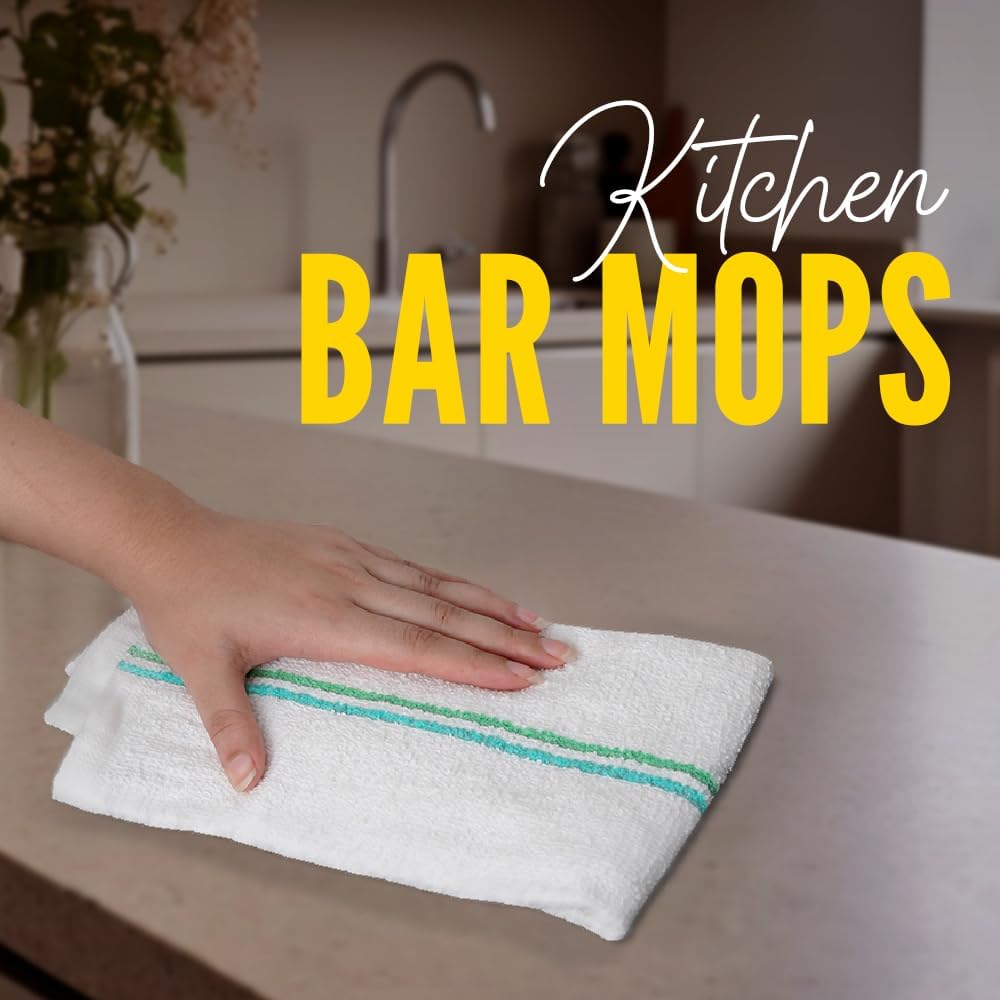Avalon Towels Terry Bar Mop Towels (Value Pack of 60) Size 16"x19" – Absorbent and Durable