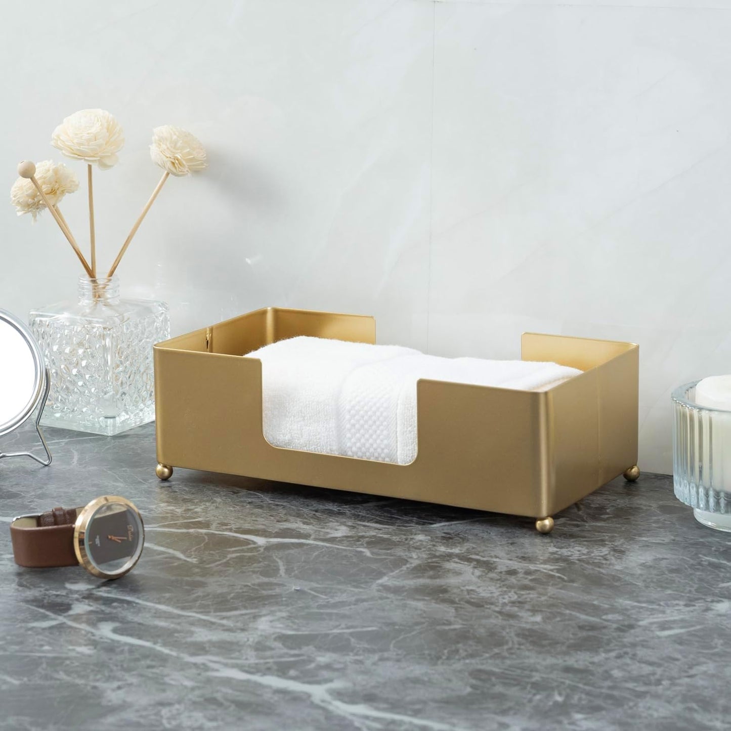 MyGift Paper Towel Holder Modern Gold-Tone Metal Tabletop Folded Paper Hand Towel Holder for Guest