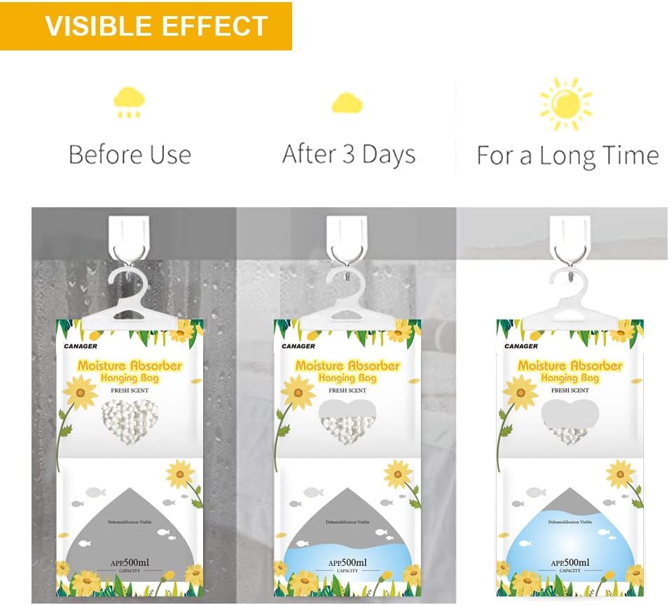 CANAGER Moisture Absorber -12 Pack,Fresh Scent Hanging Humidity Bag,Home,Car, and Closet
