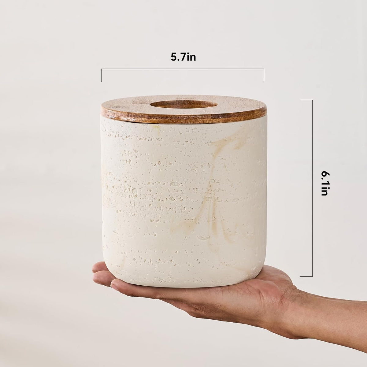 Natural Travertine Textures Beige Mini Trash Can with Bamboo Lid,Small Countertop Trash Can for