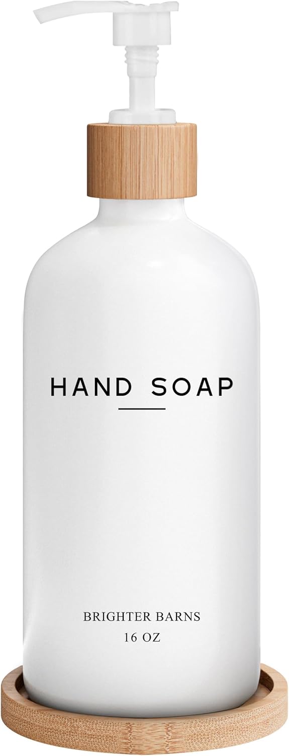 White Glass Hand Soap Dispenser Bathroom Set by Brighter Barns - Liquid Hand Soap Dispenser for