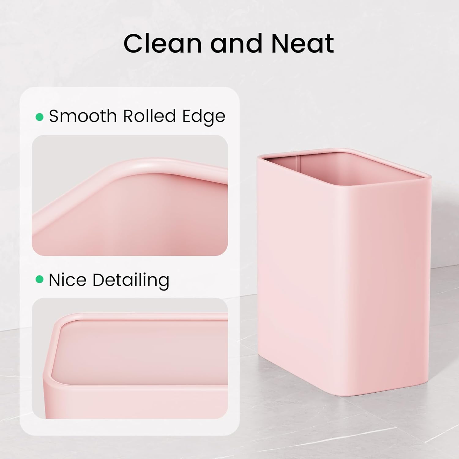 Cesun Pink Bathroom Trash Can 2.1 Gallon Wastebasket, Small Modern Metal Garbage Can Office Waste