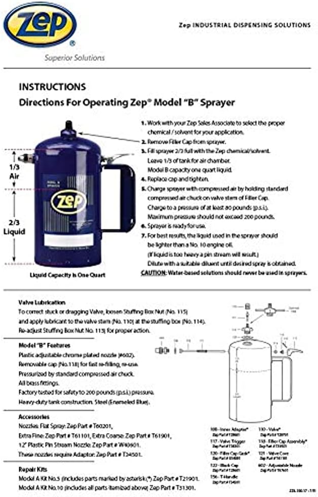 Zep Model B Heavy-Duty Steel Solvent Sprayer - 32 oz (Each) 829801 - Industrial Strength