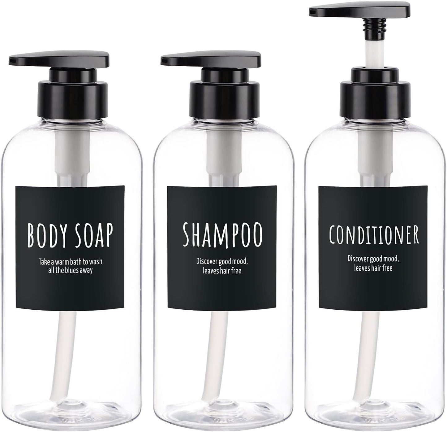 Segbeauty 3pcs Refillable Shower Bottles, 500ml Each - Large Plastic Dispensers with Pump for