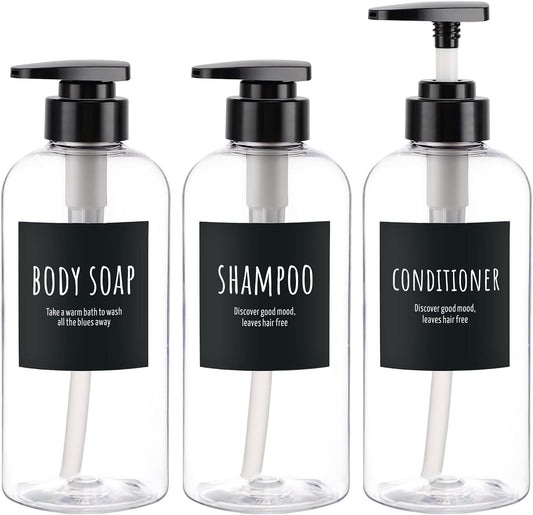 Segbeauty 3pcs Refillable Shower Bottles, 500ml Each - Large Plastic Dispensers with Pump for