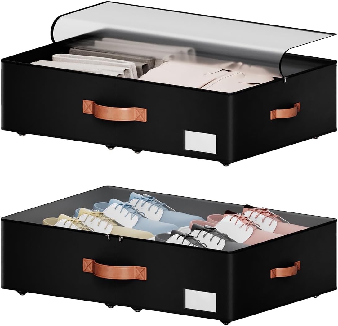 Underbed Storage With Wheels,Large Capacity 7.5 inches Height Storage Bins,Rolling Underbed Shoe