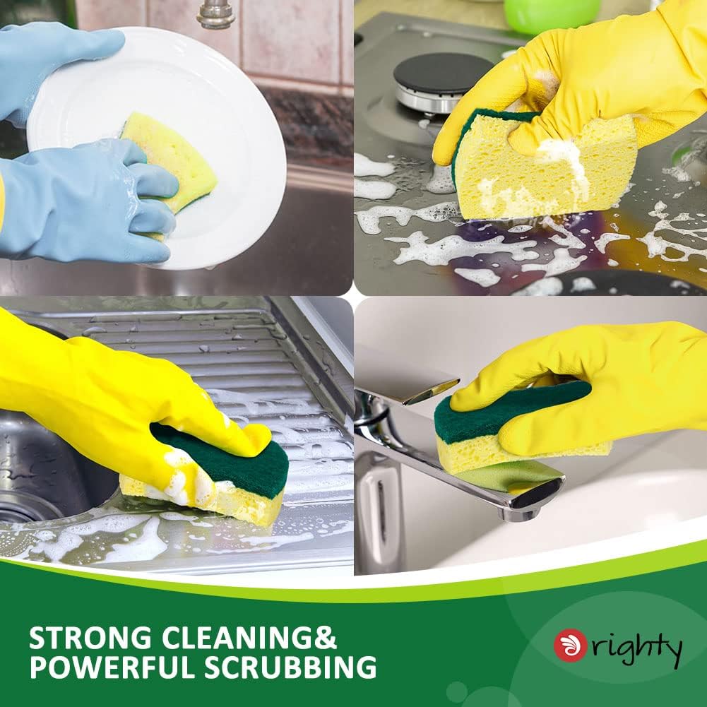 ORIGHTY Heavy Duty Cellulose Scrub Sponges Kitchen, Powerful Scrubbing & Cleaning, Suitable for