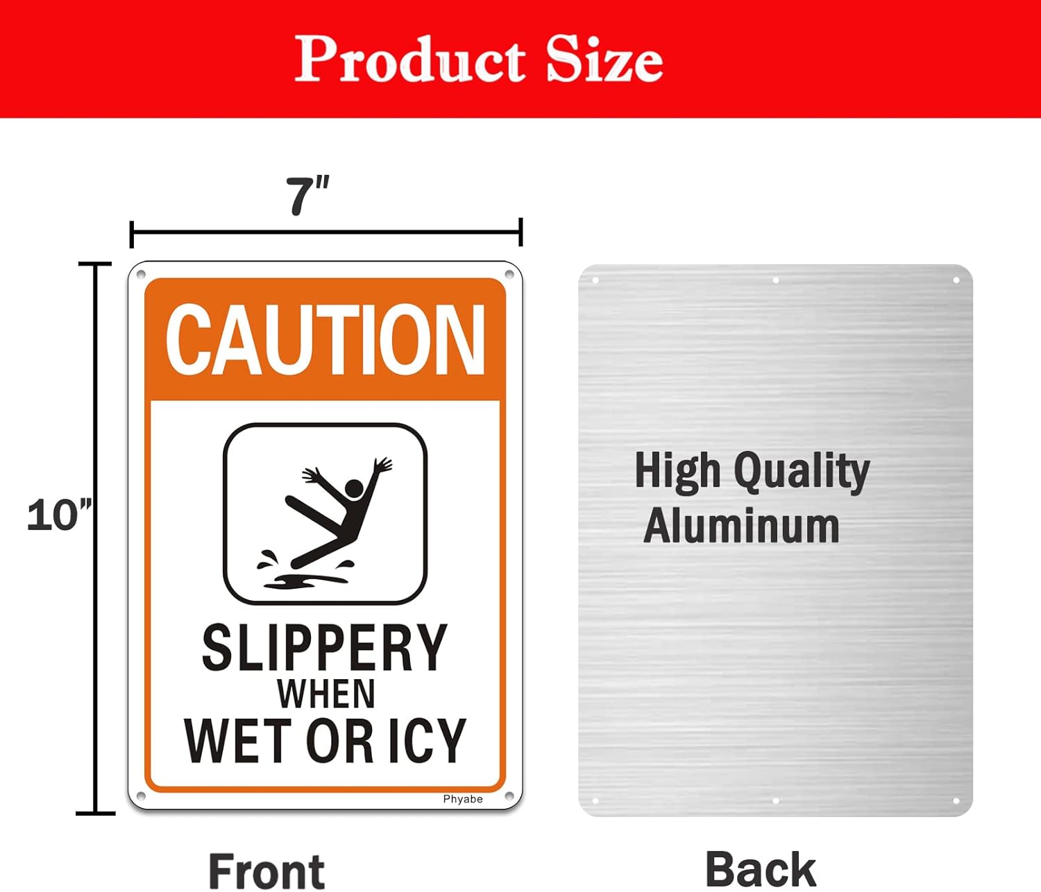 2 Pack Caution Slippery When Wet or Icy Sign, 7” x 10” Metal Rust Free Aluminum Sign, Weather
