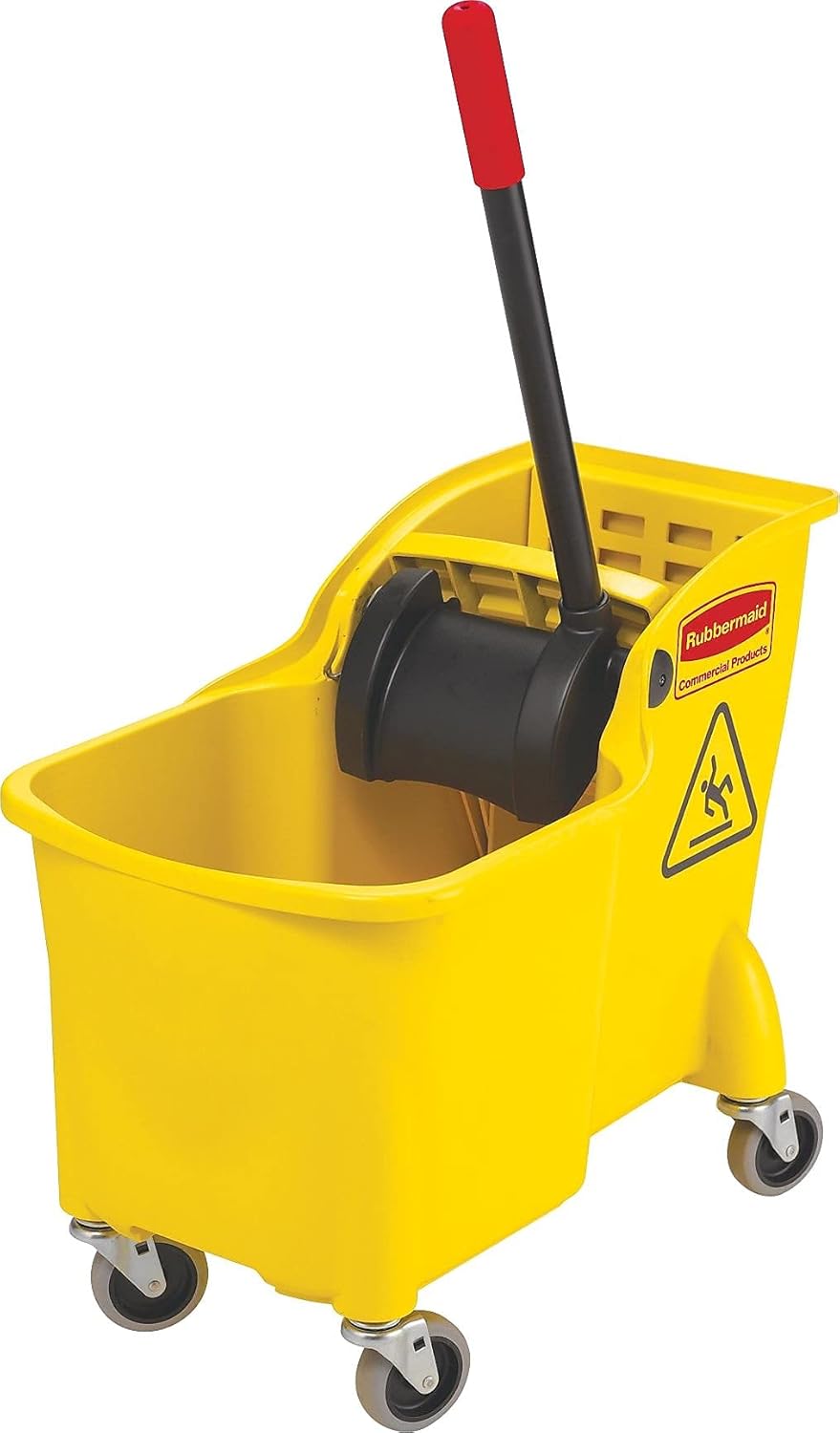 Rubbermaid Commercial Products 31 QT Tandem Mop Bucket and Wringer Combo on Wheels, Yellow, for