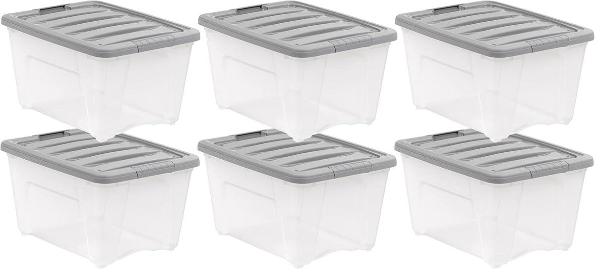 Amazon Basics Plastic Storage Containers with Secure Latching Lids, Stackable Organization Bins, 32