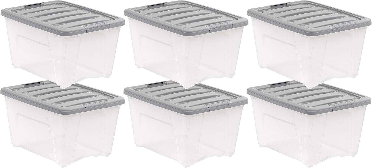 Amazon Basics Plastic Storage Containers with Secure Latching Lids, Stackable Organization Bins, 32