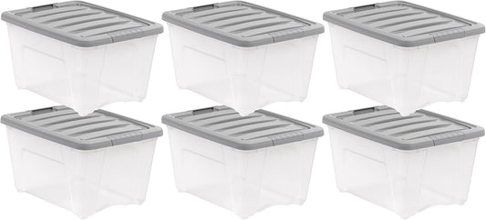 Amazon Basics Plastic Storage Containers with Secure Latching Lids, Stackable Organization Bins, 32