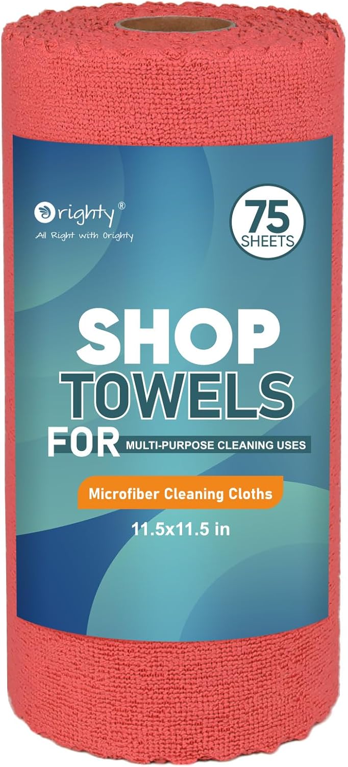 Orighty Microfiber Cleaning Cloths, 75 Sheets Shop Towels, Reusable Paper Towels Shop Rags