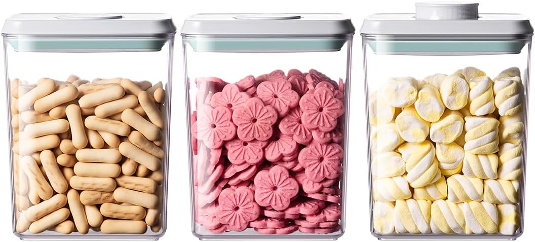 Airtight Food Storage Containers,1.3Qt 3Pcs Pop Food Containers with Lids, Stackable One Button