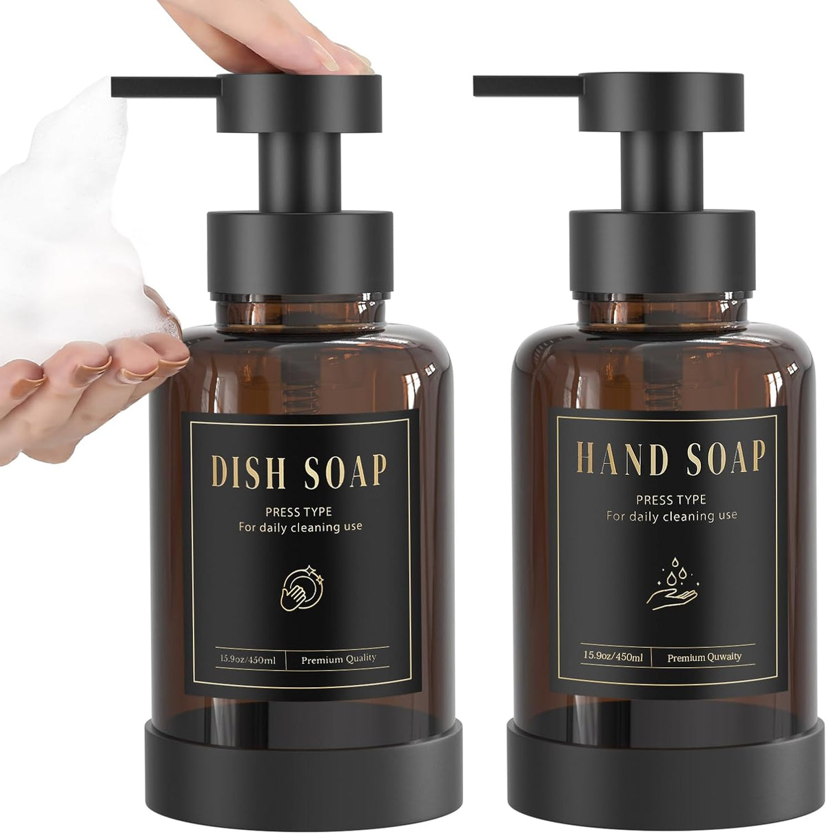 Luxspire Foaming Soap Dispenser, Glass Foam Pump Soap Dispenser, Non-Slip Hand Soap Bottle with 5
