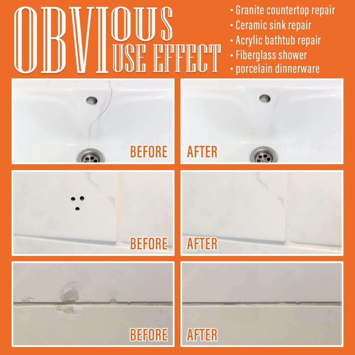 Porcelain Repair Kit White, High-Gloss Chipped Sink & Tile Repair Kit to Quickly Fix Sinks Chips