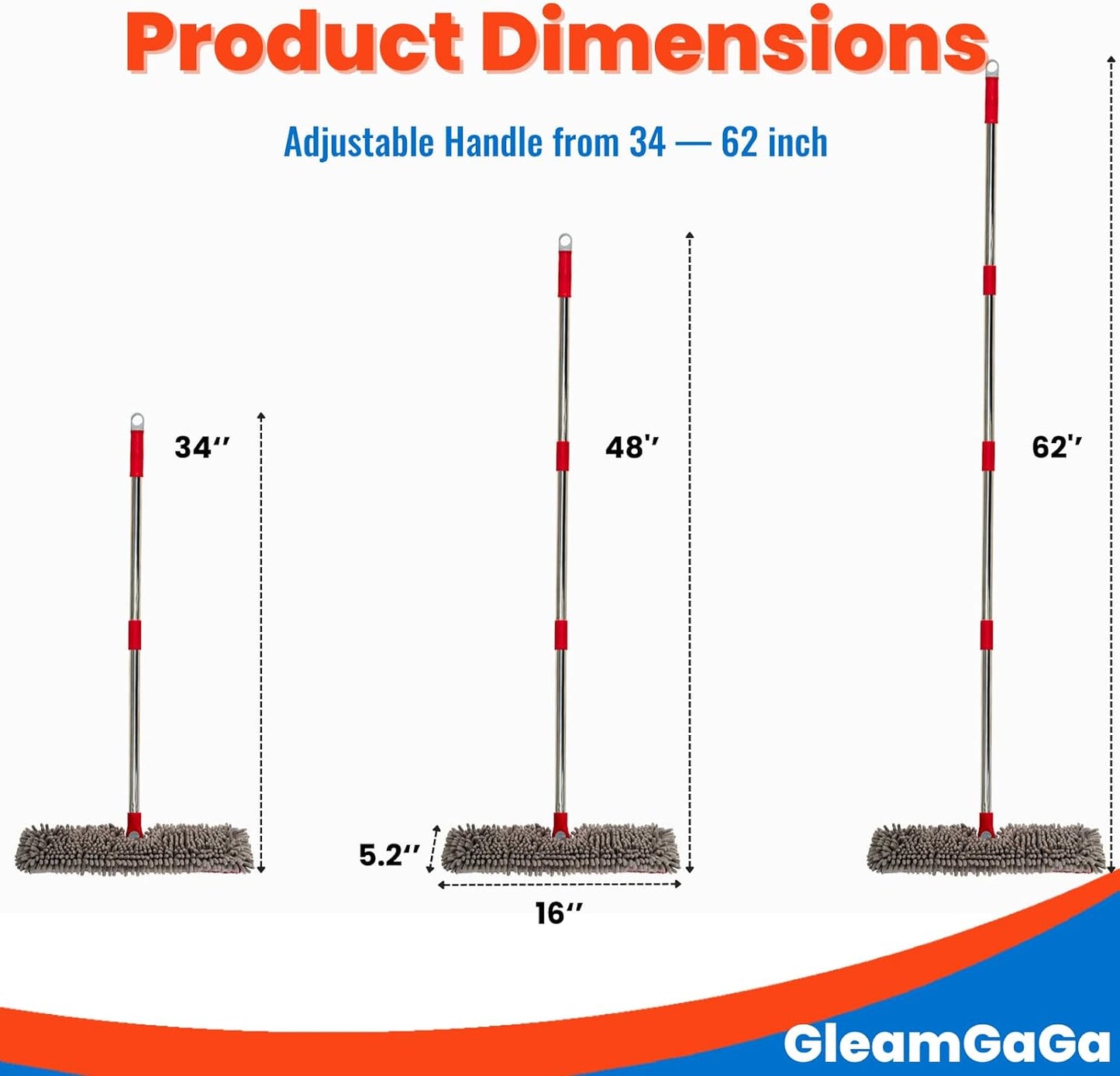 Microfiber Mops for Floor Cleaning, Flat Dust Mop with 4 Washable Pads, Dual-Sided Flip Mop for Wet