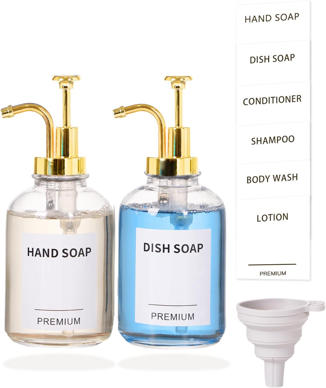 12oz Dish Soap Dispenser for Kitchen, Hand Glass Soap Dispenser Set with Pump, Tray, Funnel for