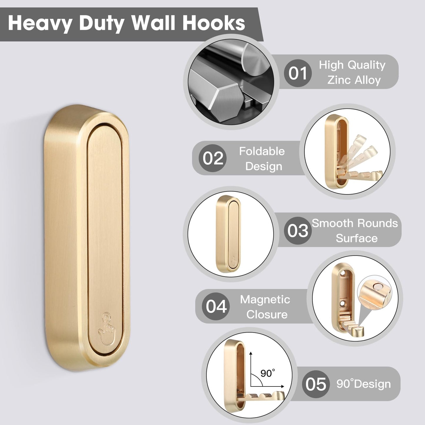 Dntorx Folding Coat Hooks, 2 Pcs Foldable Gold Wall Hooks Heavy Duty Foldable Hook Bathroom Towel