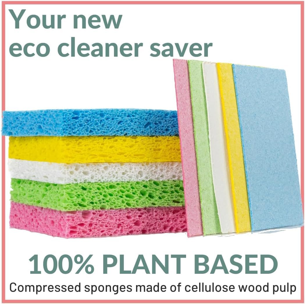 bioGo 30 Pack Compostable Pop-Up Sponges - Expanding, Non-Scratch, Plant-Based Dish Sponges - Bulk