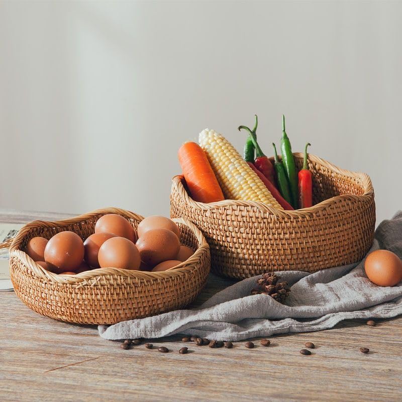 Rattan Bread Basket, Hand Woven Fruit Basket, Wicker Serving Basket Bowl, Decorative Baskets for