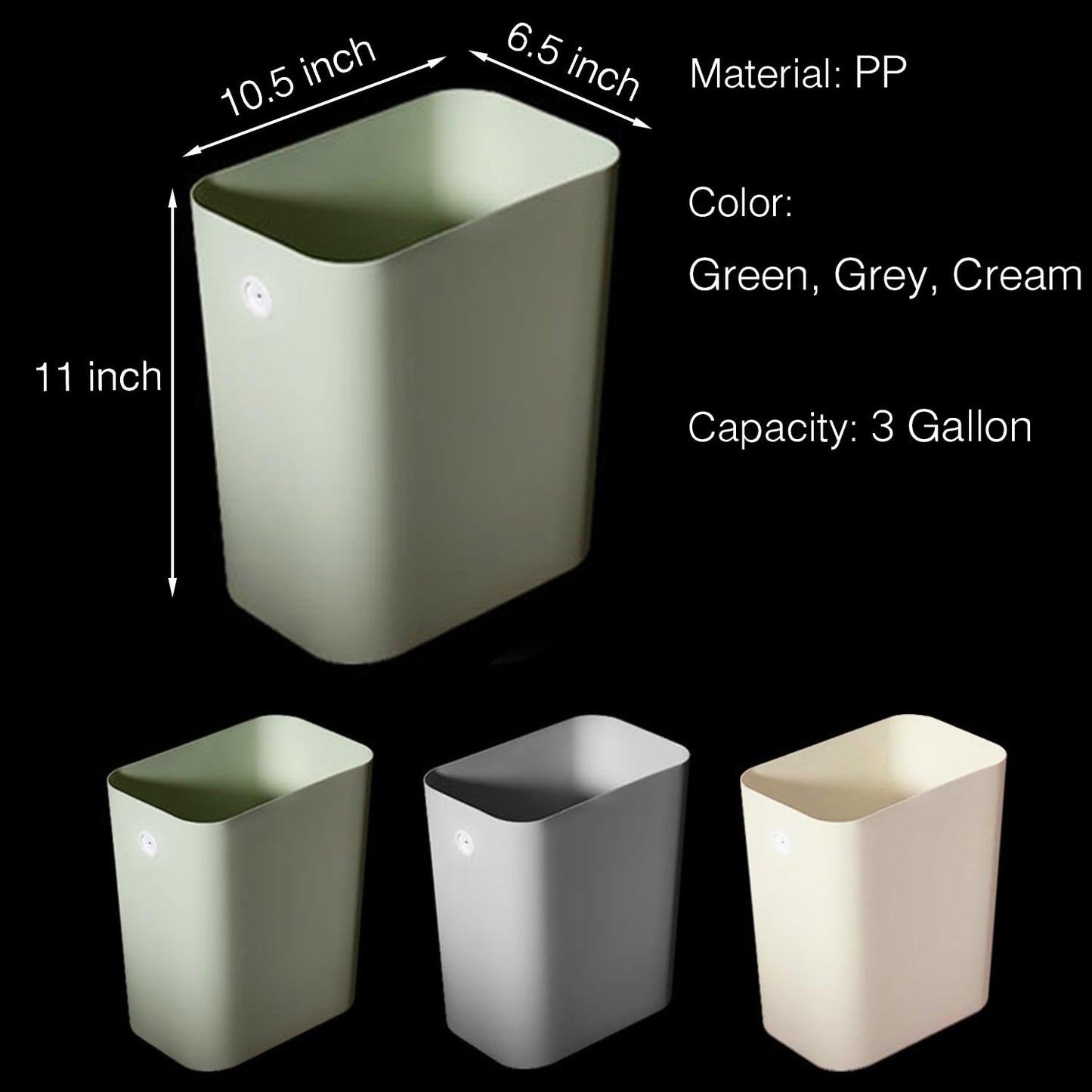 Rectanglar Small Trash Can 3 Pack, 3 Gallon/12 L Office Garbage Can Wastebasket, for Bedroom