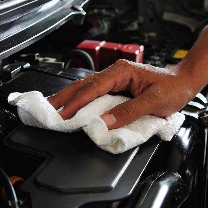 Shop Towels (White, 100-Pack) - Bulk Cleaning Towel in a Bag, Mechanic Cotton Wipes for Car