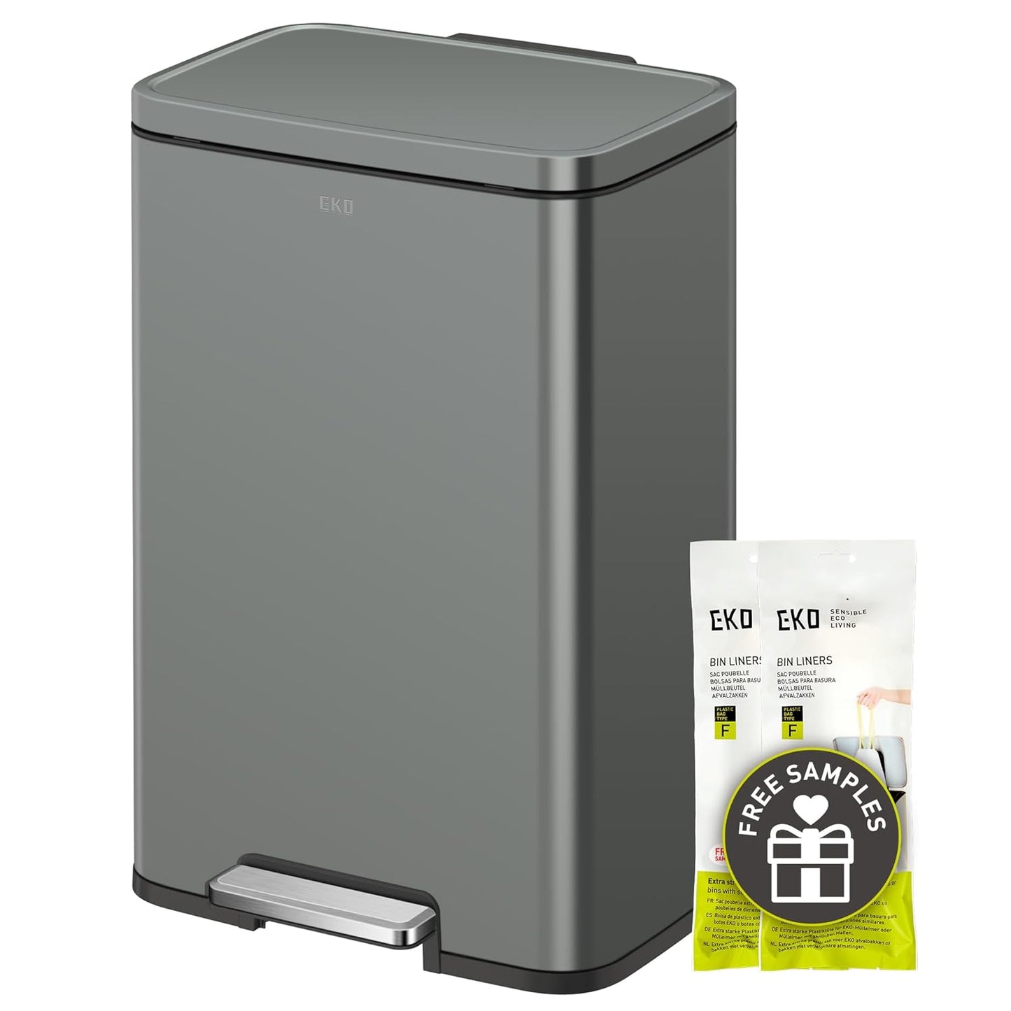 EKO Madison Nardo Grey Stainless Steel 50 Liter/13.2 Gallon Step Trash Can with Inner Liner