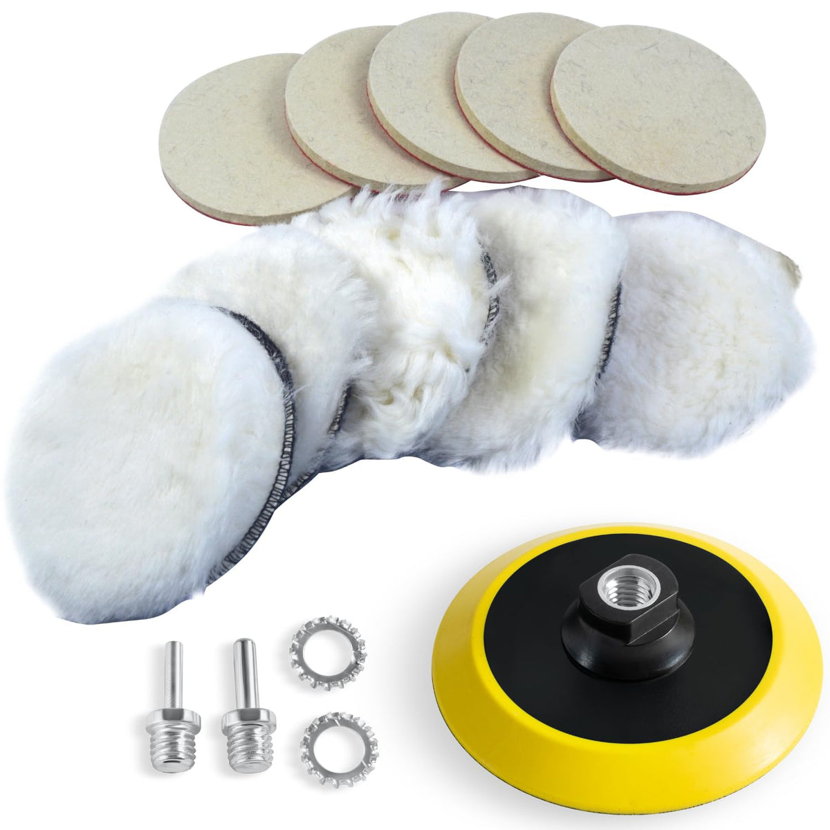 LINE10 Tools 5-Inch Wool Polishing Kit for Drill or Angle Grinder or Orbital, Includes 5 Hard Felt