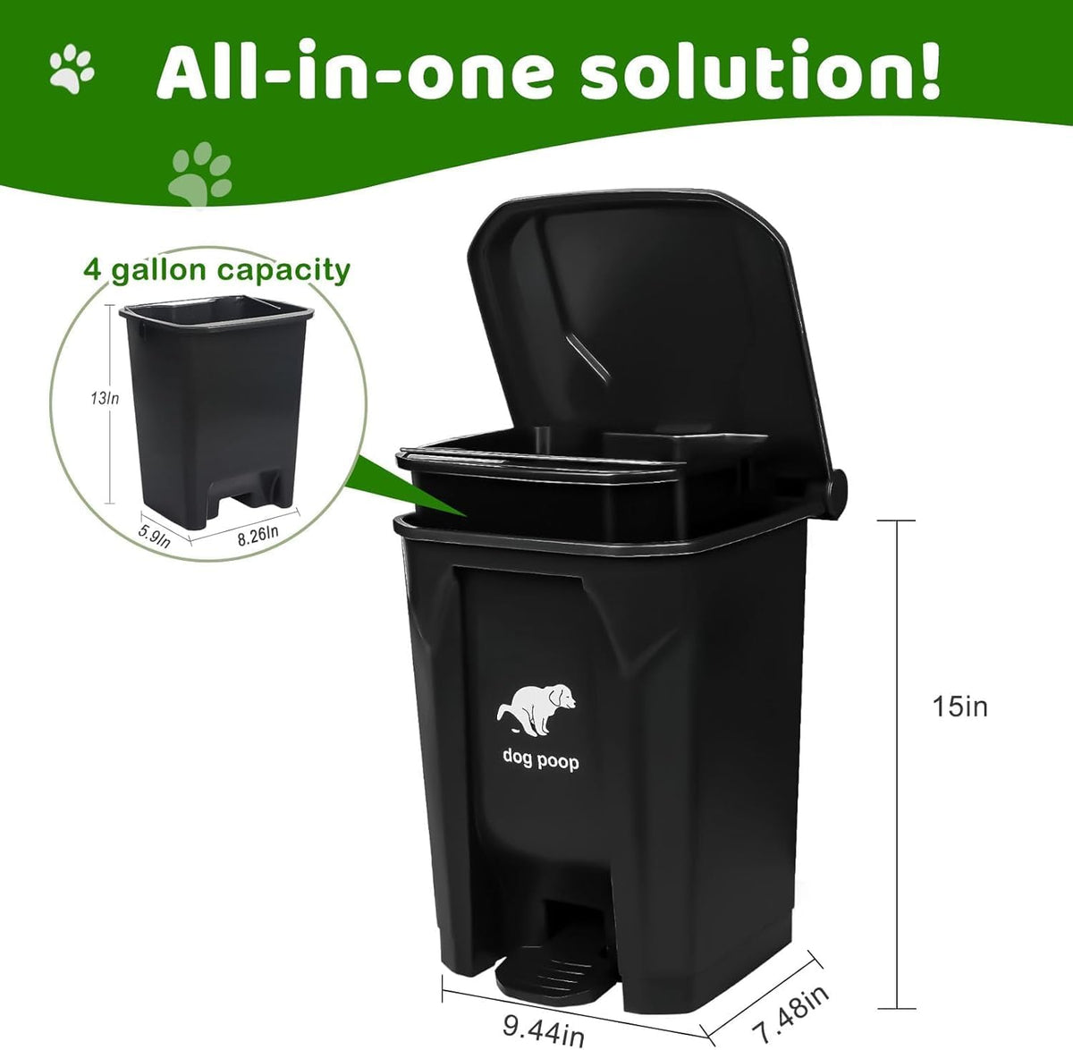 Dog Poop Trash Can Outside, 20L/5Gallon Pedal and Removable Inner Waste Bin, Outdoor Dog Poop Trash