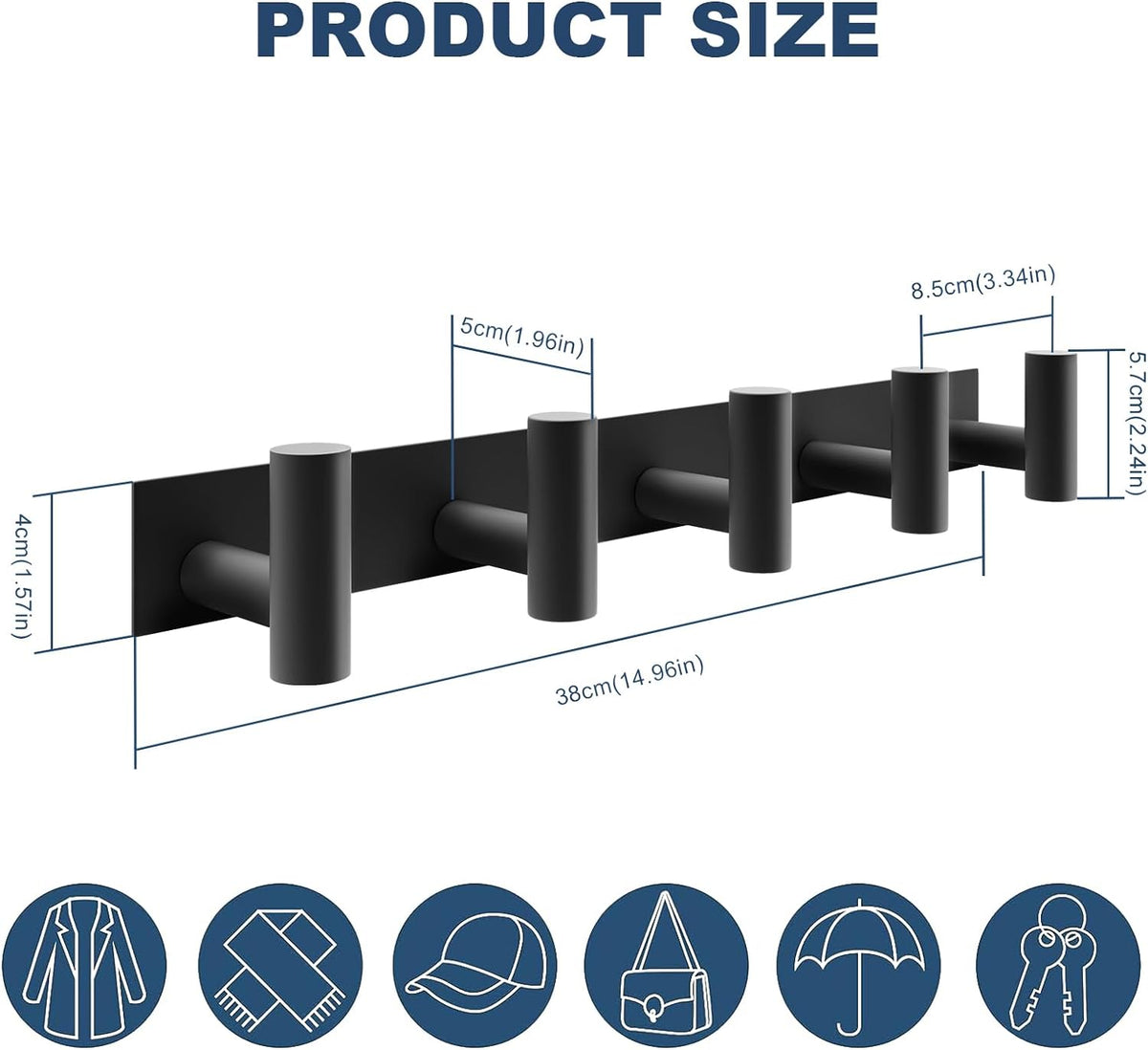 PMMASTO Coat Rack Wall Mounted, 5 "T Shaped Wall Hooks for Hanging, Heavy Duty Stainless Steel Coat