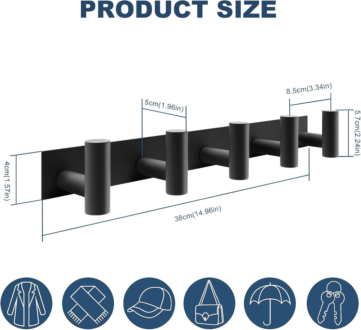 PMMASTO Coat Rack Wall Mounted, 5 "T Shaped Wall Hooks for Hanging, Heavy Duty Stainless Steel Coat