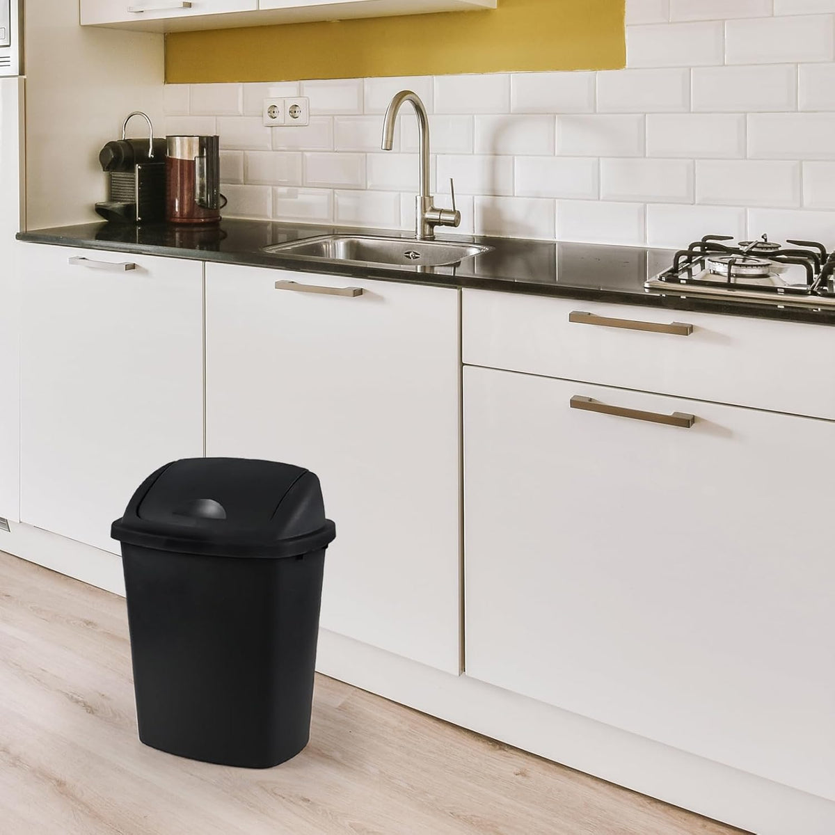 4-Pack 6 Gollons Garbage Bin with Lid, Black Swing Top Trash Can