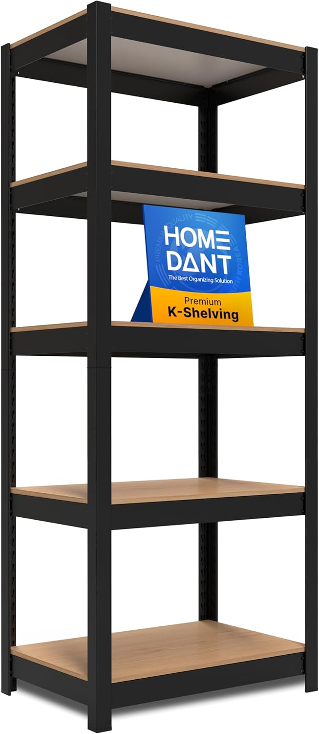 HOMEDANT House Black 5 Tier 24.4" W Laminated Metal Shelving Unit Adjustable Storage Utility Rack