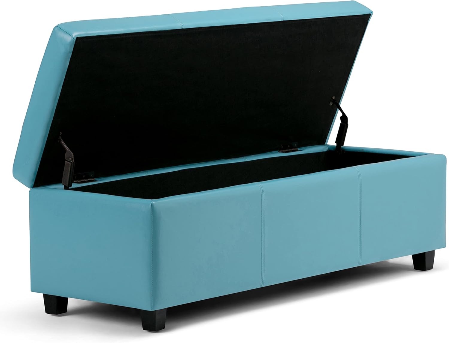 SIMPLIHOME Avalon 48 inch Wide Contemporary Rectangle Storage Ottoman Bench in Soft Blue Vegan Faux