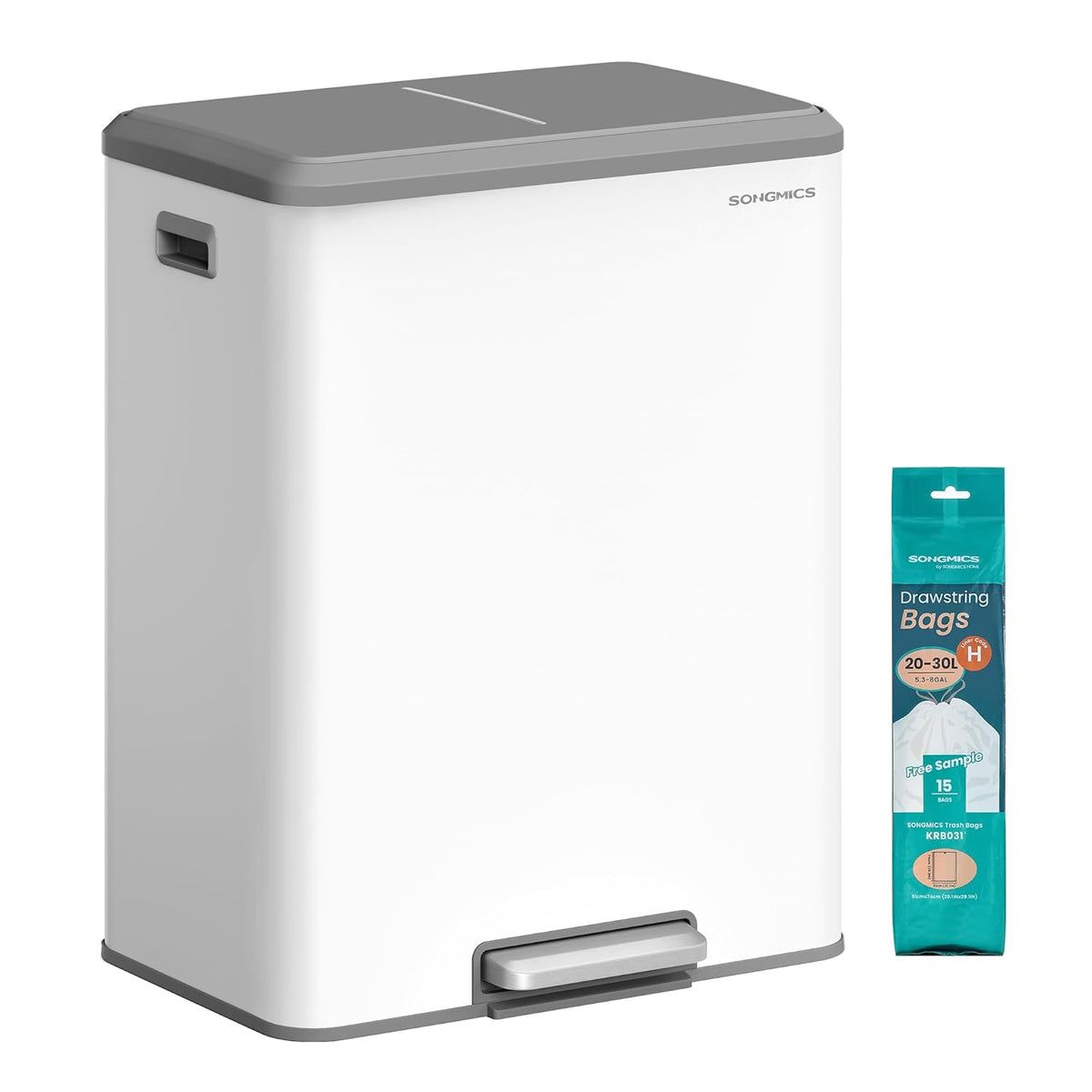 SONGMICS Trash Can, 2 x 8 Gallon (2 x 30 L) Double Garabge Can for Recycling and Waste, Stainless