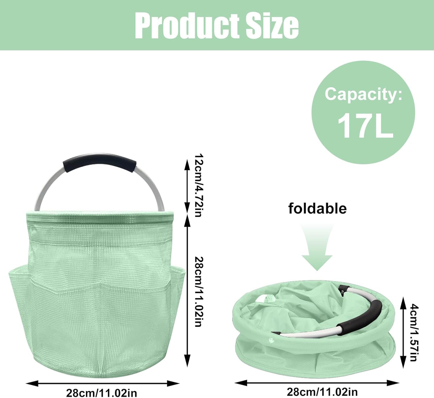 Qivine 17L Cleaning Caddy with Handle, Cleaning Supply Caddy Foldable Tool Bag Cleaning Products