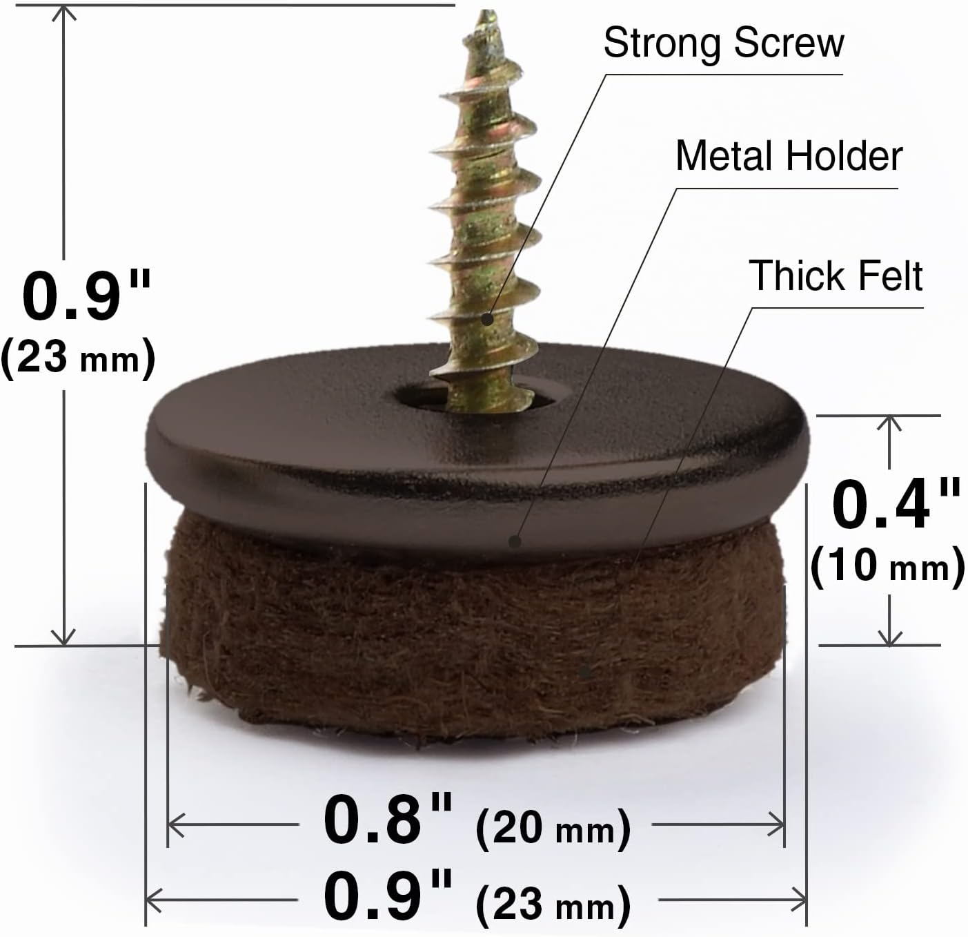 Screw-On Felt Furniture Pads X-Protector 24 PCS - 0.8” Chair Leg Floor Protectors for Hardwood