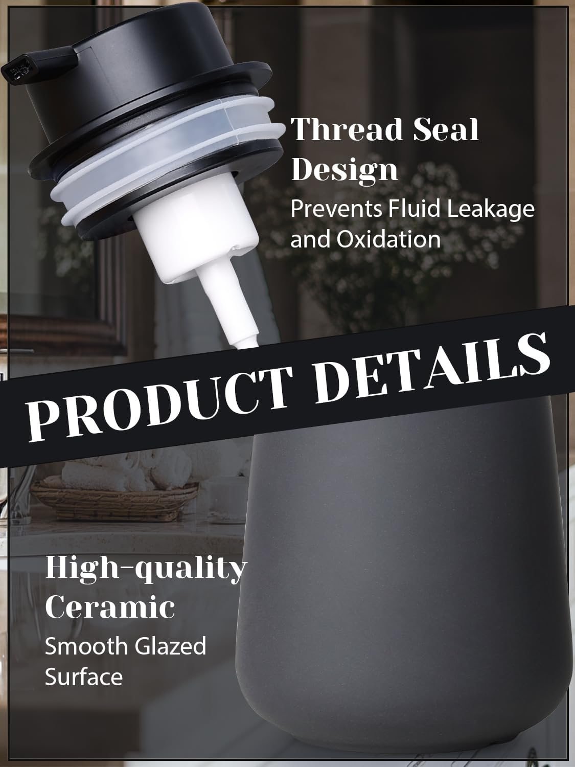 INGOFIN Ceramic Foaming Soap Dispenser - 12oz Foam Hand Soap Dispenser Bathroom, Ceramic Dish Soap