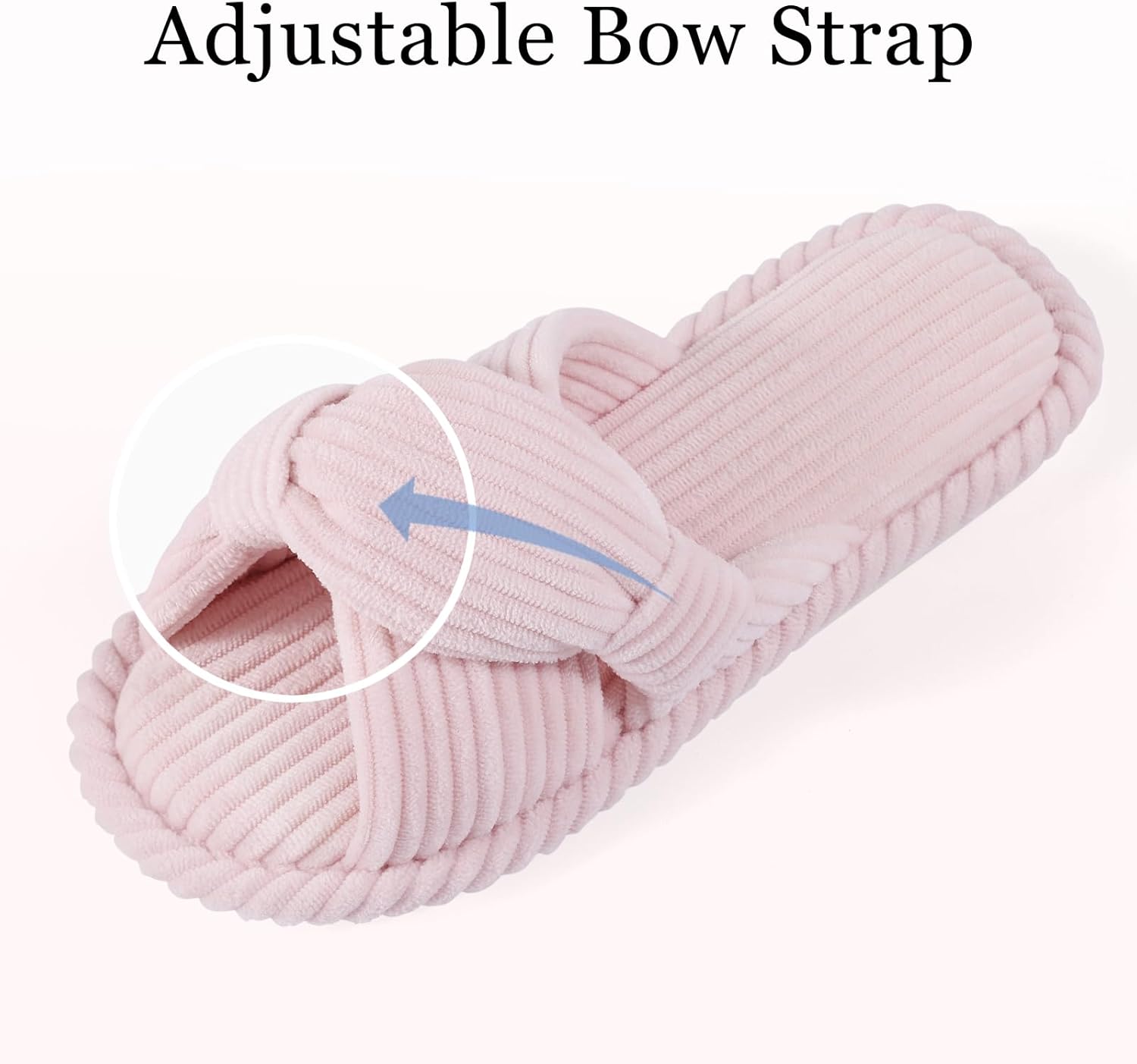 Evshine Summer House Slippers for Women Corduroy Cross Bow Indoor Slippers Open Toe Slip On Bedroom