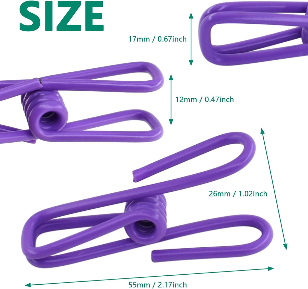 50 Packs Steel Wire Clips Vinyl Plastic Coated Multi-Function Colored Utility Clothesline Clip for