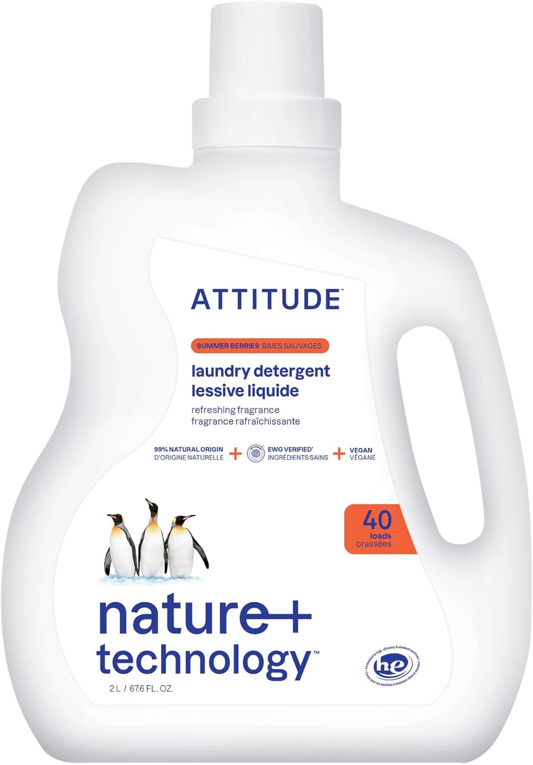 ATTITUDE Liquid Laundry Detergent, EWG Verified, HE Compatible, Plant-Based & Vegan, Natural