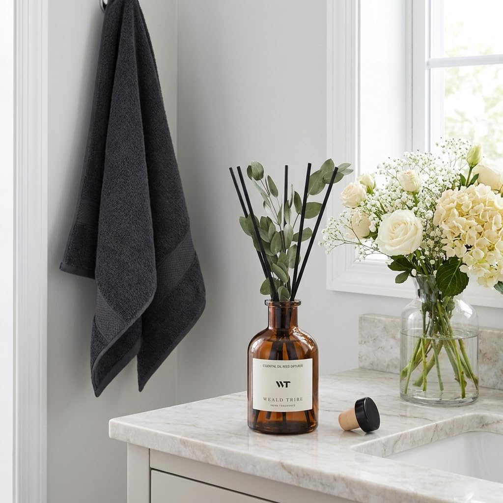 WEALD TRIBE Flower Reed Diffuser Set Eucalyptus & Lavender Scent for Room Bathroom Accessories