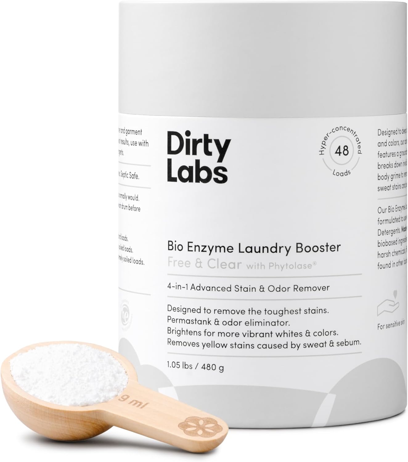 Dirty Labs | Scent Free | Bio Enzyme Laundry Booster | 48 Loads (1 lb) | Hyper Concentrated | High