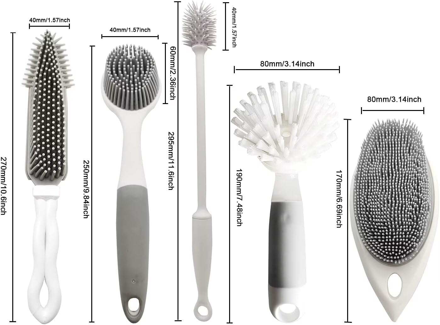 IZSOHHOME 5Pack Silicone Cleaning Brushes, Dish Bottle Scrub with Dispenser